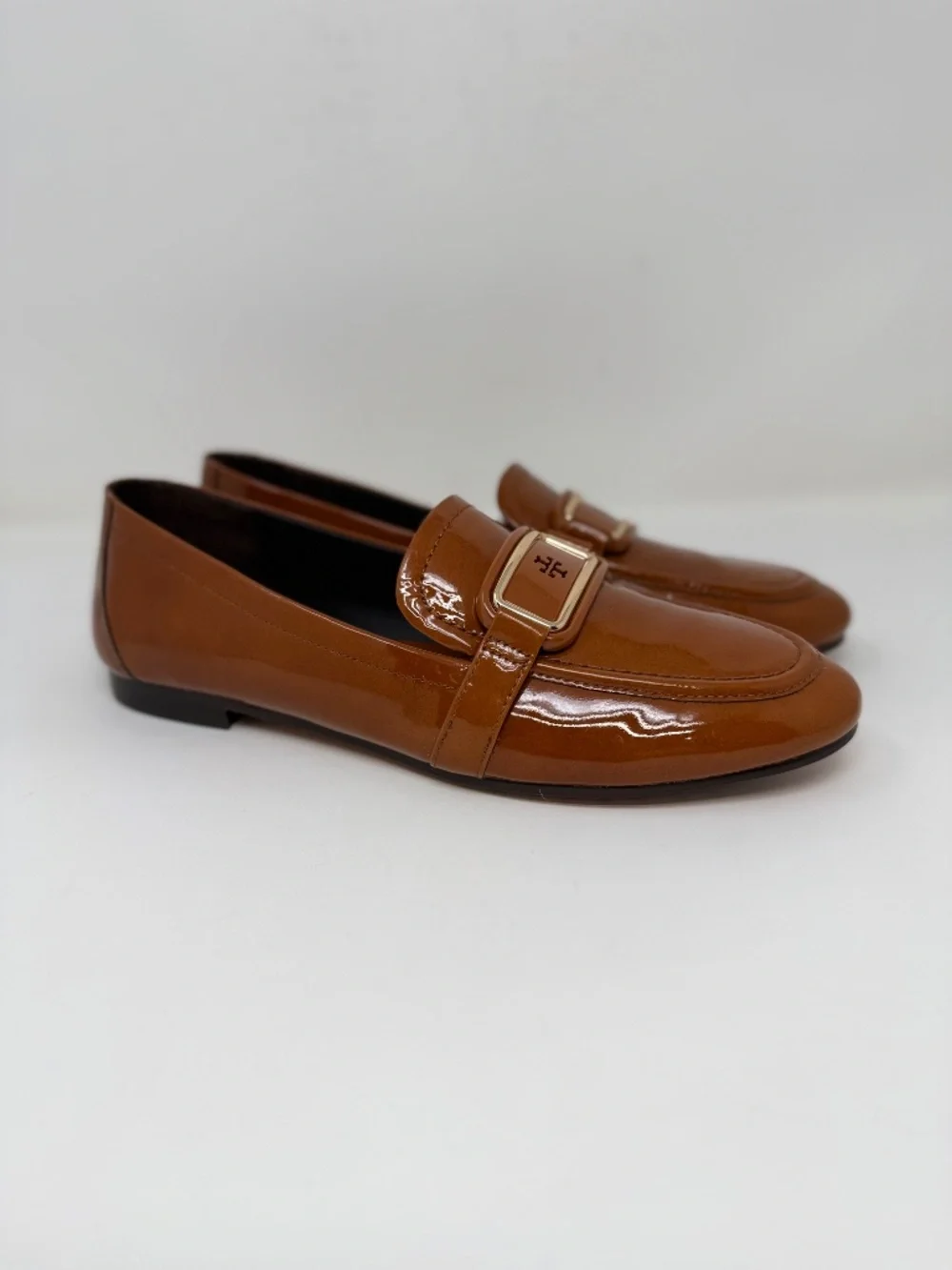 New Tory Burch Georgia Patent Leather Loafer Tan Cuoio Sz 7